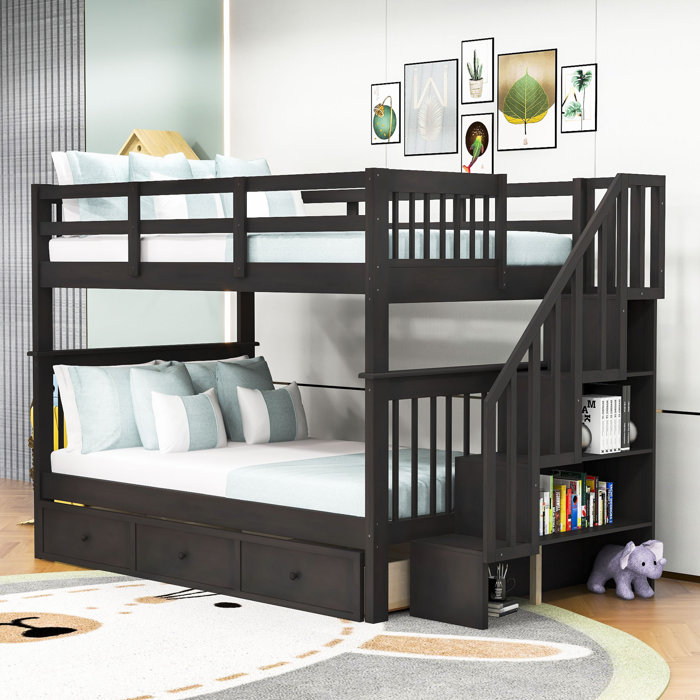 Harriet Bee Dila Full Over Full 3 Drawer Standard Bunk Bed with Shelves